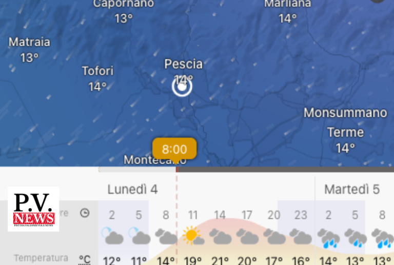 Valdinievole, Meteo: nuvole oggi e piogge da martedì