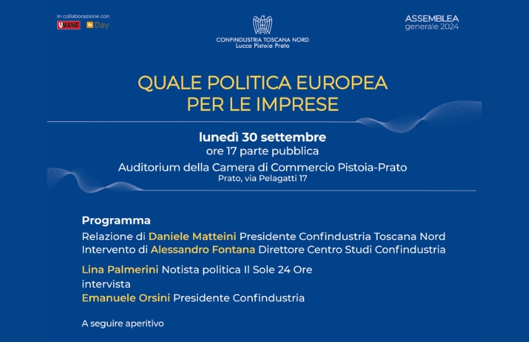 Assemblea Confindustria Toscana Nord a Prato: si discute di politica europea per le imprese