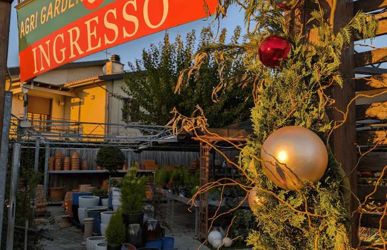Entrata di Agri Garden è Natali addobbata per Natale