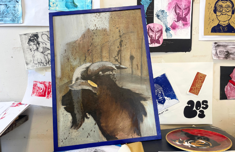 Valentina Grazzini al Liceo artistico Berlinghieri di Pescia durante una giornata di lavoro in classe